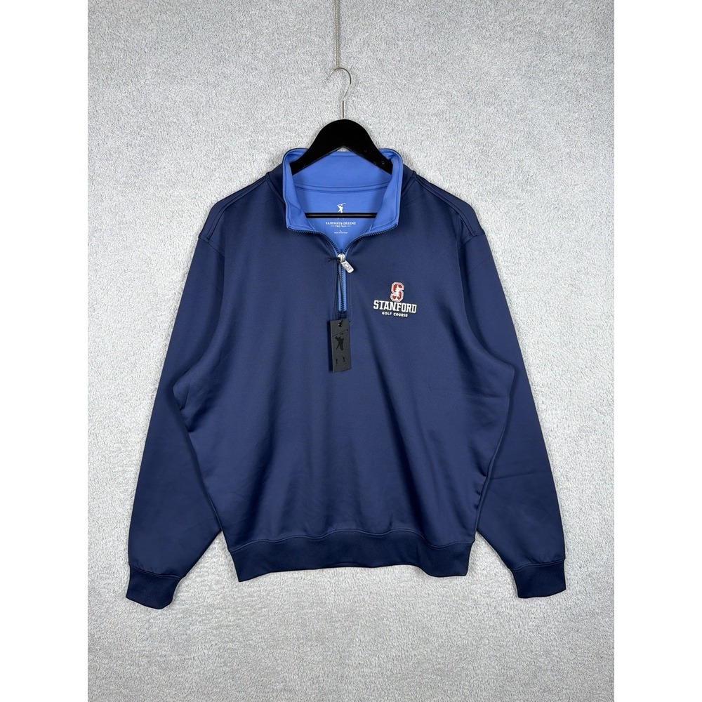 NWT Fairway & Greene F&G 1/4 Zip Pullover Mens L Blue Stanford Golf Course